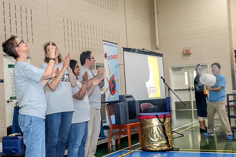 Eric Energy science and event entertainer teaching staff at MCPL staff day.